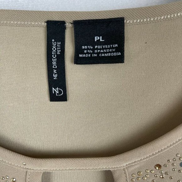 New Directions Women Beige Long Sleeve Blouse PL Polyester/Spandex - Picture 4 of 6